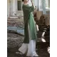 Fringed Solid Color Split-Side Half Sleeves Round-Neck Midi Dresses Fringed Solid Color Split-Side Half Sleeves Round-Neck Midi Dresses