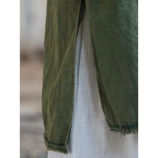 Fringed Solid Color Split-Side Half Sleeves Round-Neck Midi Dresses Fringed Solid Color Split-Side Half Sleeves Round-Neck Midi Dresses