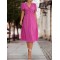 Elasticity Knot Pleated Solid Color Split-Joint A-line High Waisted V-neck Midi Dresses