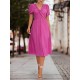 Elasticity Knot Pleated Solid Color Split-Joint A-line High Waisted V-neck Midi Dresses Elasticity Knot Pleated Solid Color Split-Joint A-line High Waisted V-neck Midi Dresses