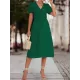 Elasticity Knot Pleated Solid Color Split-Joint A-line High Waisted V-neck Midi Dresses Elasticity Knot Pleated Solid Color Split-Joint A-line High Waisted V-neck Midi Dresses