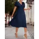 Elasticity Knot Pleated Solid Color Split-Joint A-line High Waisted V-neck Midi Dresses Elasticity Knot Pleated Solid Color Split-Joint A-line High Waisted V-neck Midi Dresses