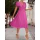 Elasticity Knot Pleated Solid Color Split-Joint A-line High Waisted V-neck Midi Dresses Elasticity Knot Pleated Solid Color Split-Joint A-line High Waisted V-neck Midi Dresses