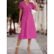 Elasticity Knot Pleated Solid Color Split-Joint A-line High Waisted V-neck Midi Dresses Elasticity Knot Pleated Solid Color Split-Joint A-line High Waisted V-neck Midi Dresses