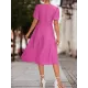 Elasticity Knot Pleated Solid Color Split-Joint A-line High Waisted V-neck Midi Dresses Elasticity Knot Pleated Solid Color Split-Joint A-line High Waisted V-neck Midi Dresses