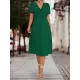 Elasticity Knot Pleated Solid Color Split-Joint A-line High Waisted V-neck Midi Dresses Elasticity Knot Pleated Solid Color Split-Joint A-line High Waisted V-neck Midi Dresses