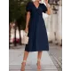 Elasticity Knot Pleated Solid Color Split-Joint A-line High Waisted V-neck Midi Dresses Elasticity Knot Pleated Solid Color Split-Joint A-line High Waisted V-neck Midi Dresses