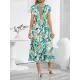 Hollow Lace-Up Printed Split-Joint Loose Short Sleeves V-Neck Midi Dresses Hollow Lace-Up Printed Split-Joint Loose Short Sleeves V-Neck Midi Dresses