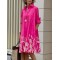 Long Sleeves Leaves Print Lapel Midi Dresses