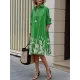 Long Sleeves Leaves Print Lapel Midi Dresses Long Sleeves Leaves Print Lapel Midi Dresses