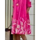 Long Sleeves Leaves Print Lapel Midi Dresses Long Sleeves Leaves Print Lapel Midi Dresses