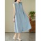 Buttoned Pleated Solid Color A-Line Sleeveless Round-Neck Midi Dresses