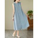 Buttoned Pleated Solid Color A-Line Sleeveless Round-Neck Midi Dresses Buttoned Pleated Solid Color A-Line Sleeveless Round-Neck Midi Dresses
