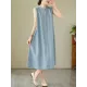 Buttoned Pleated Solid Color A-Line Sleeveless Round-Neck Midi Dresses Buttoned Pleated Solid Color A-Line Sleeveless Round-Neck Midi Dresses