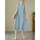 Buttoned Pleated Solid Color A-Line Sleeveless Round-Neck Midi Dresses Buttoned Pleated Solid Color A-Line Sleeveless Round-Neck Midi Dresses