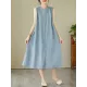 Buttoned Pleated Solid Color A-Line Sleeveless Round-Neck Midi Dresses Buttoned Pleated Solid Color A-Line Sleeveless Round-Neck Midi Dresses