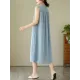 Buttoned Pleated Solid Color A-Line Sleeveless Round-Neck Midi Dresses Buttoned Pleated Solid Color A-Line Sleeveless Round-Neck Midi Dresses