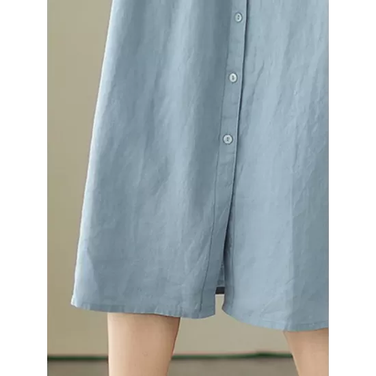 Buttoned Pleated Solid Color A-Line Sleeveless Round-Neck Midi Dresses Buttoned Pleated Solid Color A-Line Sleeveless Round-Neck Midi Dresses
