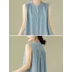 Buttoned Pleated Solid Color A-Line Sleeveless Round-Neck Midi Dresses Buttoned Pleated Solid Color A-Line Sleeveless Round-Neck Midi Dresses