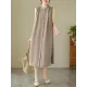 Buttoned Pleated Solid Color A-Line Sleeveless Round-Neck Midi Dresses Buttoned Pleated Solid Color A-Line Sleeveless Round-Neck Midi Dresses