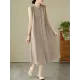 Buttoned Pleated Solid Color A-Line Sleeveless Round-Neck Midi Dresses Buttoned Pleated Solid Color A-Line Sleeveless Round-Neck Midi Dresses