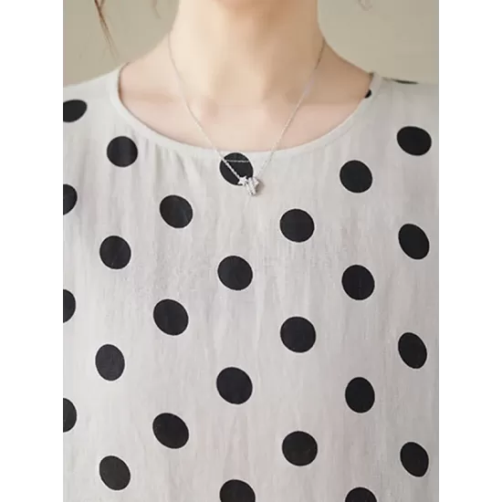 Polka Dot Split-Joint Half Sleeves Loose Midi Dresses Polka Dot Split-Joint Half Sleeves Loose Midi Dresses