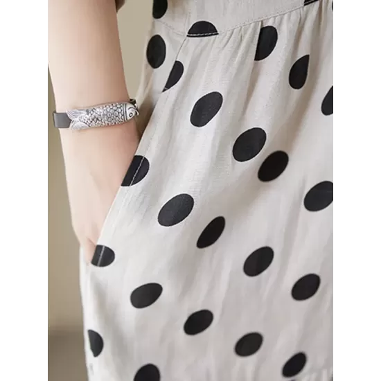 Polka Dot Split-Joint Half Sleeves Loose Midi Dresses Polka Dot Split-Joint Half Sleeves Loose Midi Dresses
