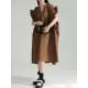 Adjustable Drawstring Pleated Solid Color Loose Raglan Sleeve V-Neck Shirt Dress Midi Dresses Adjustable Drawstring Pleated Solid Color Loose Raglan Sleeve V-Neck Shirt Dress Midi Dresses