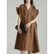 Adjustable Drawstring Pleated Solid Color Loose Raglan Sleeve V-Neck Shirt Dress Midi Dresses Adjustable Drawstring Pleated Solid Color Loose Raglan Sleeve V-Neck Shirt Dress Midi Dresses