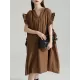 Adjustable Drawstring Pleated Solid Color Loose Raglan Sleeve V-Neck Shirt Dress Midi Dresses Adjustable Drawstring Pleated Solid Color Loose Raglan Sleeve V-Neck Shirt Dress Midi Dresses