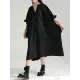 Adjustable Drawstring Pleated Solid Color Loose Raglan Sleeve V-Neck Shirt Dress Midi Dresses Adjustable Drawstring Pleated Solid Color Loose Raglan Sleeve V-Neck Shirt Dress Midi Dresses