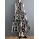 Striped Loose Sleeveless Stand Collar Midi Dresses Striped Loose Sleeveless Stand Collar Midi Dresses