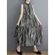 Striped Loose Sleeveless Stand Collar Midi Dresses Striped Loose Sleeveless Stand Collar Midi Dresses