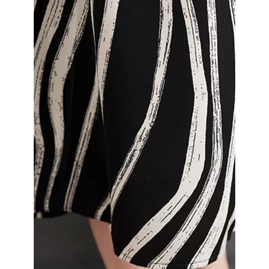 Striped Loose Sleeveless Stand Collar Midi Dresses Striped Loose Sleeveless Stand Collar Midi Dresses
