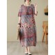 Contrast Color Polka-Dot Printed Half Sleeves Loose Round-Neck Midi Dresses Contrast Color Polka-Dot Printed Half Sleeves Loose Round-Neck Midi Dresses