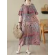 Contrast Color Polka-Dot Printed Half Sleeves Loose Round-Neck Midi Dresses Contrast Color Polka-Dot Printed Half Sleeves Loose Round-Neck Midi Dresses
