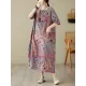 Contrast Color Polka-Dot Printed Half Sleeves Loose Round-Neck Midi Dresses Contrast Color Polka-Dot Printed Half Sleeves Loose Round-Neck Midi Dresses