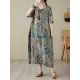 Contrast Color Polka-Dot Printed Half Sleeves Loose Round-Neck Midi Dresses Contrast Color Polka-Dot Printed Half Sleeves Loose Round-Neck Midi Dresses