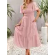 Elastics Solid Color Loose Short Sleeves Round-neck Midi Dresses Elastics Solid Color Loose Short Sleeves Round-neck Midi Dresses