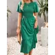 Elastics Solid Color Loose Short Sleeves Round-neck Midi Dresses Elastics Solid Color Loose Short Sleeves Round-neck Midi Dresses