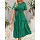 Elastics Solid Color Loose Short Sleeves Round-neck Midi Dresses Elastics Solid Color Loose Short Sleeves Round-neck Midi Dresses