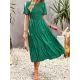 Elastics Solid Color Loose Short Sleeves Round-neck Midi Dresses Elastics Solid Color Loose Short Sleeves Round-neck Midi Dresses
