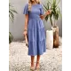 Elastics Solid Color Loose Short Sleeves Round-neck Midi Dresses Elastics Solid Color Loose Short Sleeves Round-neck Midi Dresses