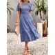 Elastics Solid Color Loose Short Sleeves Round-neck Midi Dresses Elastics Solid Color Loose Short Sleeves Round-neck Midi Dresses