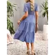 Elastics Solid Color Loose Short Sleeves Round-neck Midi Dresses Elastics Solid Color Loose Short Sleeves Round-neck Midi Dresses
