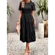 Elastics Solid Color Loose Short Sleeves Round-neck Midi Dresses Elastics Solid Color Loose Short Sleeves Round-neck Midi Dresses