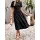 Elastics Solid Color Loose Short Sleeves Round-neck Midi Dresses Elastics Solid Color Loose Short Sleeves Round-neck Midi Dresses