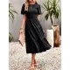 Elastics Solid Color Loose Short Sleeves Round-neck Midi Dresses Elastics Solid Color Loose Short Sleeves Round-neck Midi Dresses