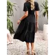 Elastics Solid Color Loose Short Sleeves Round-neck Midi Dresses Elastics Solid Color Loose Short Sleeves Round-neck Midi Dresses