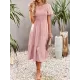 Elastics Solid Color Loose Short Sleeves Round-neck Midi Dresses Elastics Solid Color Loose Short Sleeves Round-neck Midi Dresses